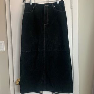 Black Genuine Suede Maxi Skirt Washable